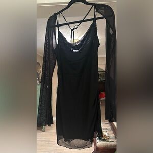 Stylish Black mesh Dress with Sheer Sleeves